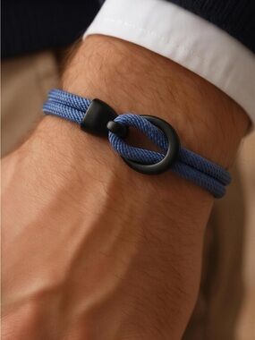 Mens Blue Rope Bracelet with Black Ring Closure